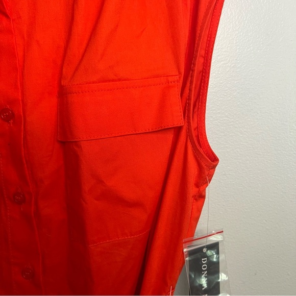 NWT Donna Morgan Sleeveless Button Front Shirt Dress Sz 10 Red Belted Preppy - Picture 4 of 11